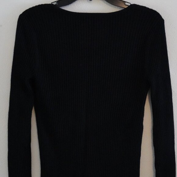 House of Harlow 1960, Rhinestone Bow Buttons Ribbed Cardigan Sweater, Black - Picture 4 of 7